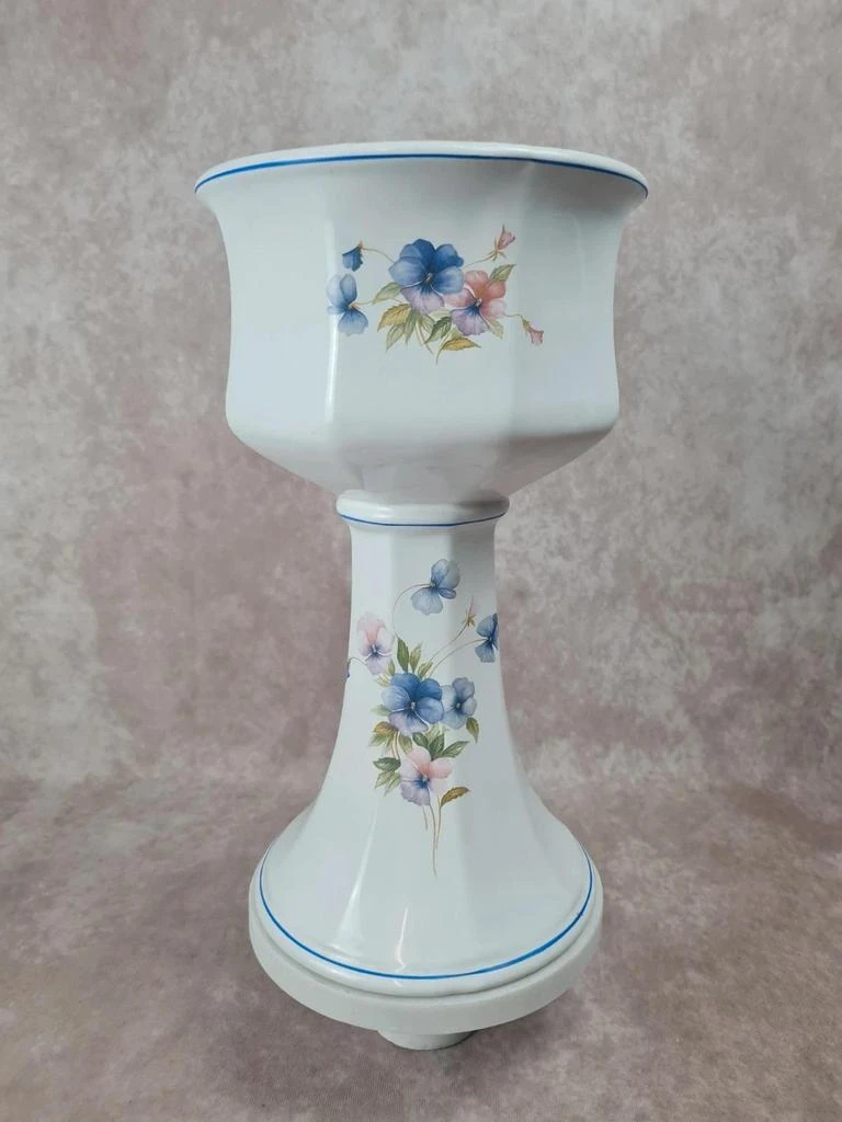 Cache-pot sur pied en porcelaine fleurie 🌿 Vintage années 70